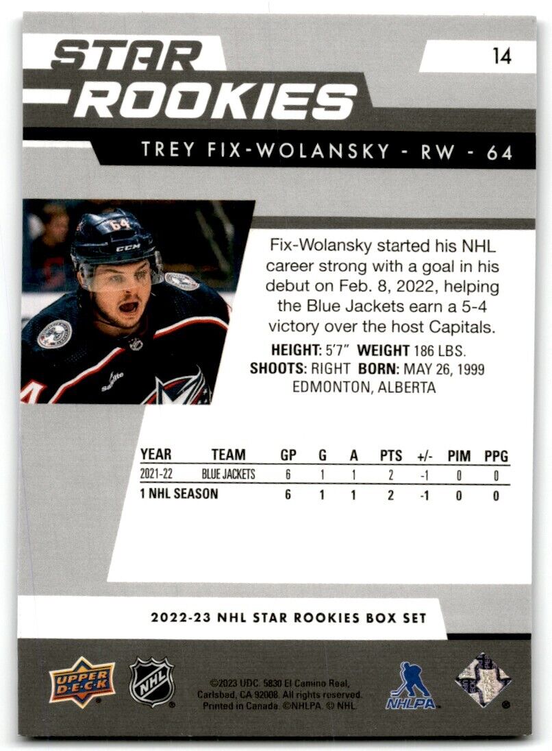 2022-23 Upper Deck Star Rookies Trey Fix-Wolansky Rookie Columbus Blue Jackets