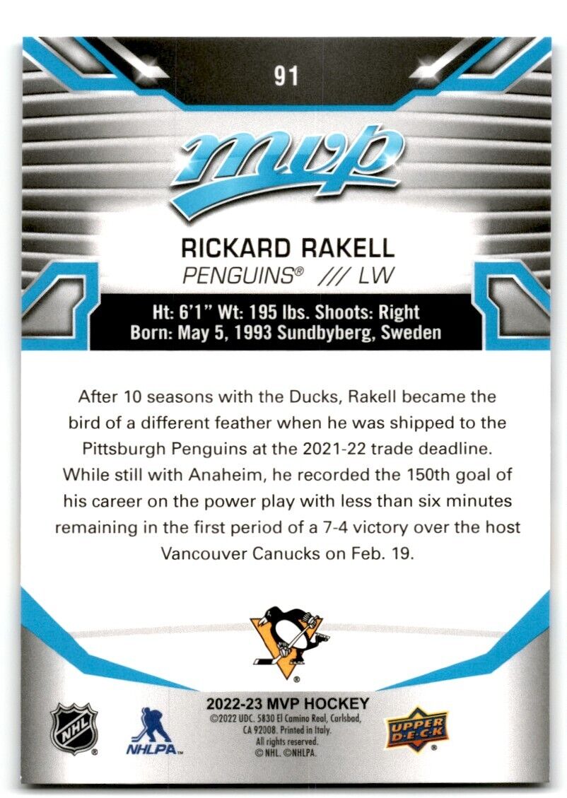 2022-23 Upper Deck MVP Rickard Rakell Pittsburgh Penguins #91