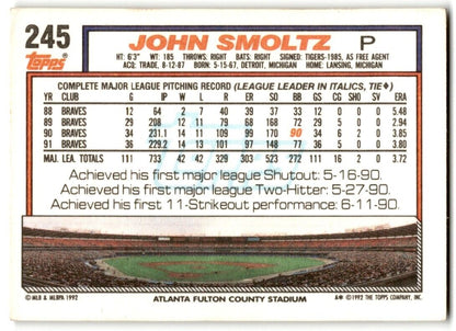 1992 Topps John Smoltz Atlanta Braves #245