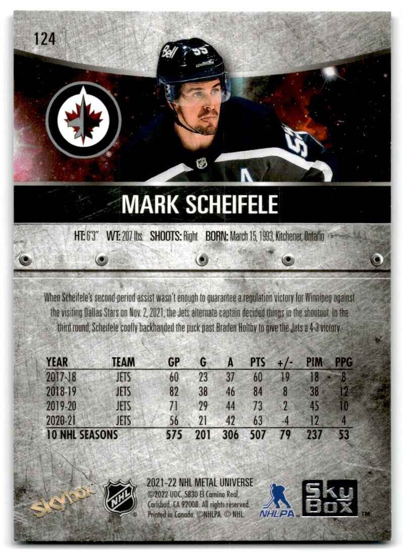 2021-22 Skybox Metal Universe Mark Scheifele Winnipeg Jets #124