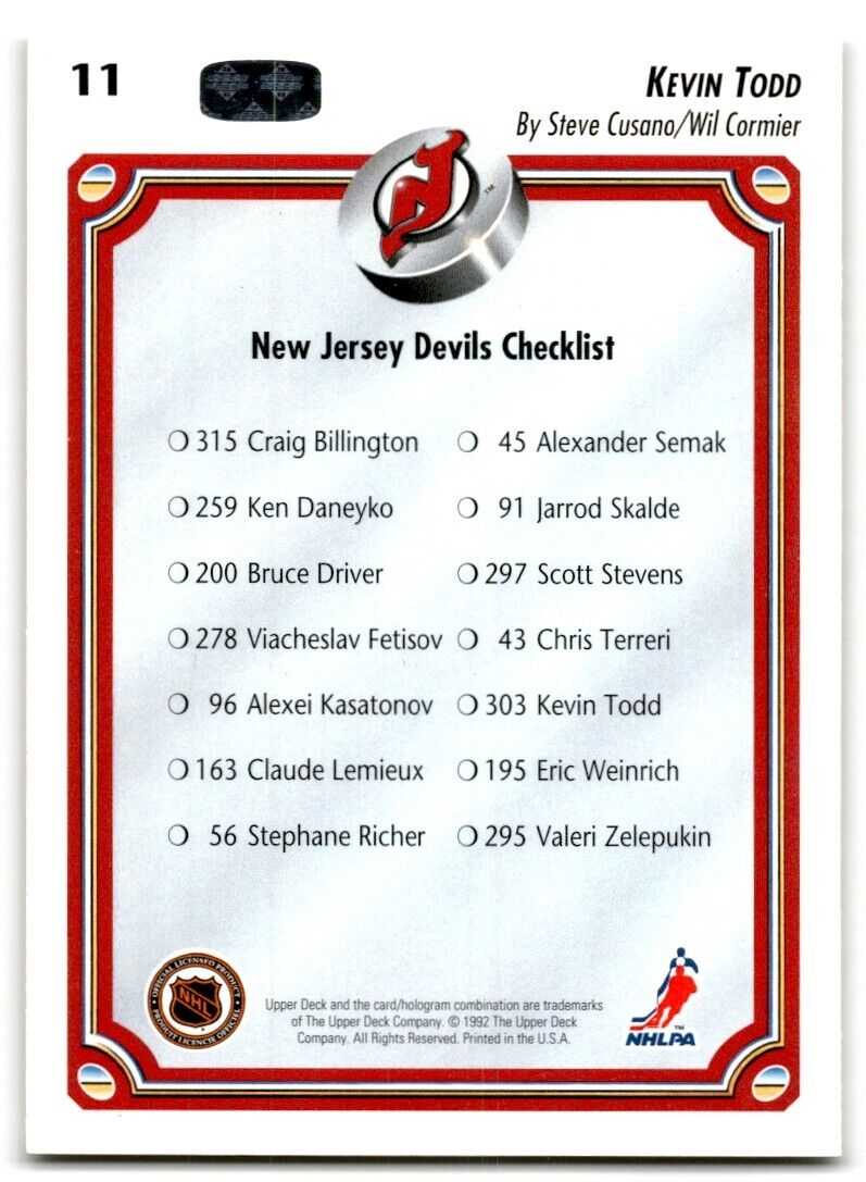 1992-93 Upper Deck Kevin Todd New Jersey Devils #11