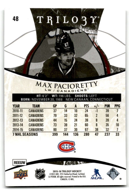 2015-16 Upper Deck Trilogy Max Pacioretty Montreal Canadiens #48