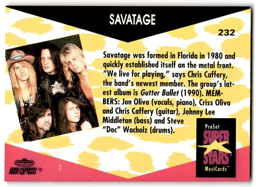 1991-92 ProSet Super Stars MusiCard Savatage #232