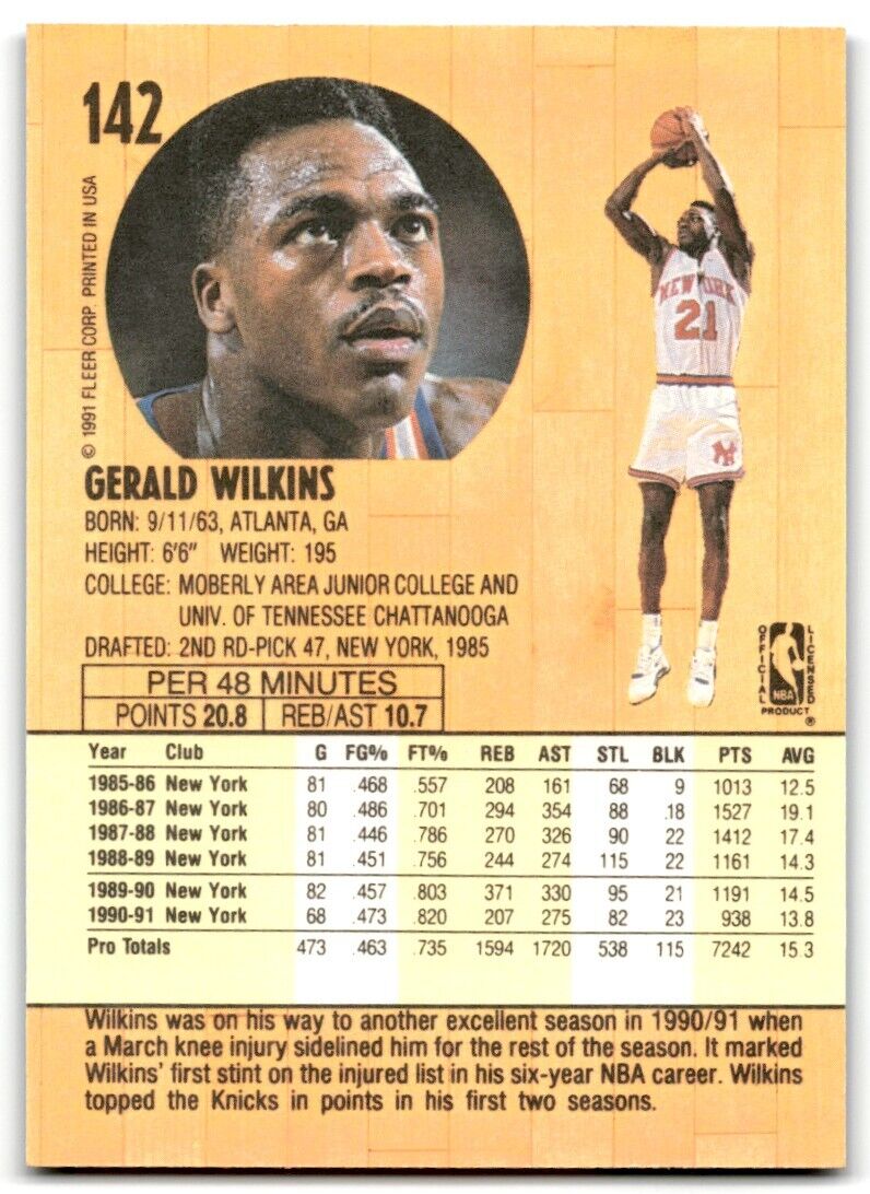 1991-92 Fleer Gerald Wilkins New York Knicks #142