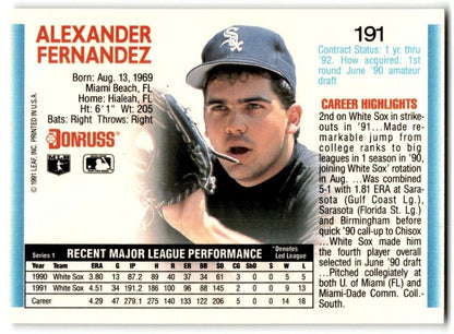 1992 Donruss Alex Fernandez Chicago White Sox #191