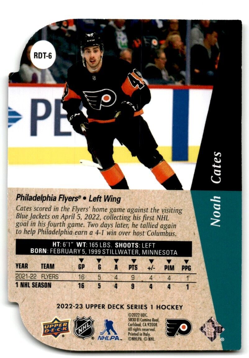 2022-23 Upper Deck Rookie Die-Cut Noah Cates Rookie Philadelphia Flyers #RDT-6