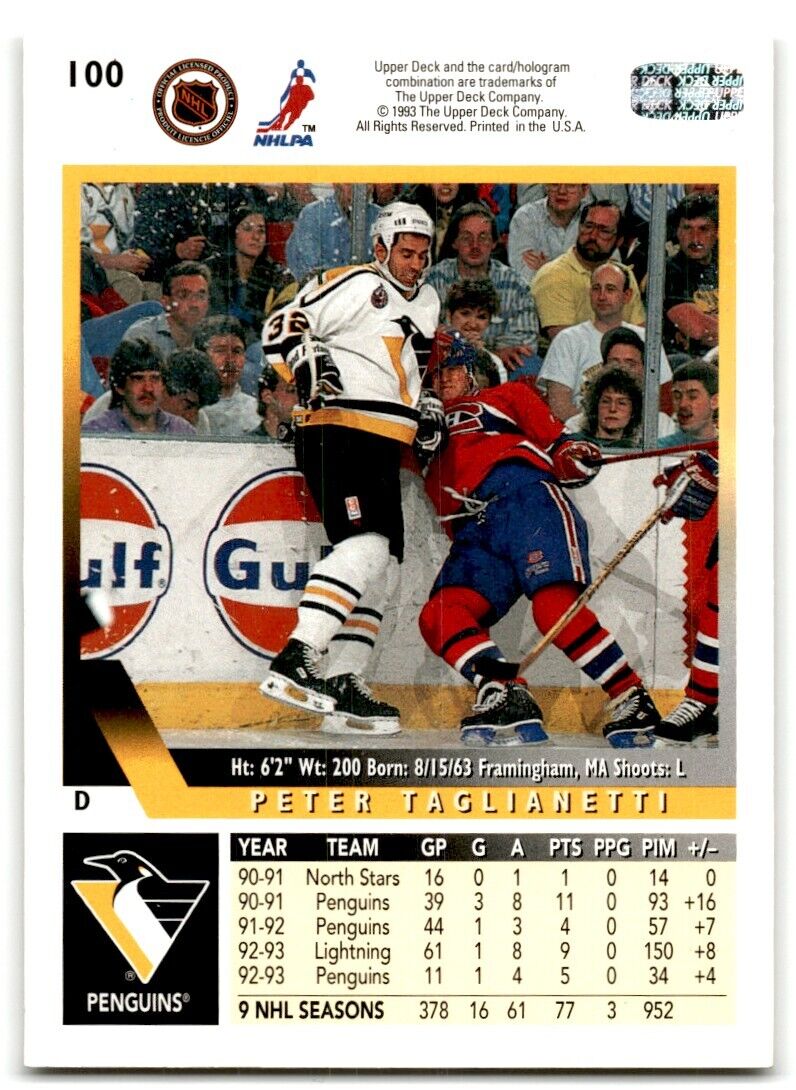 1993-94 Upper Deck Peter Taglianetti Pittsburgh Penguins #100