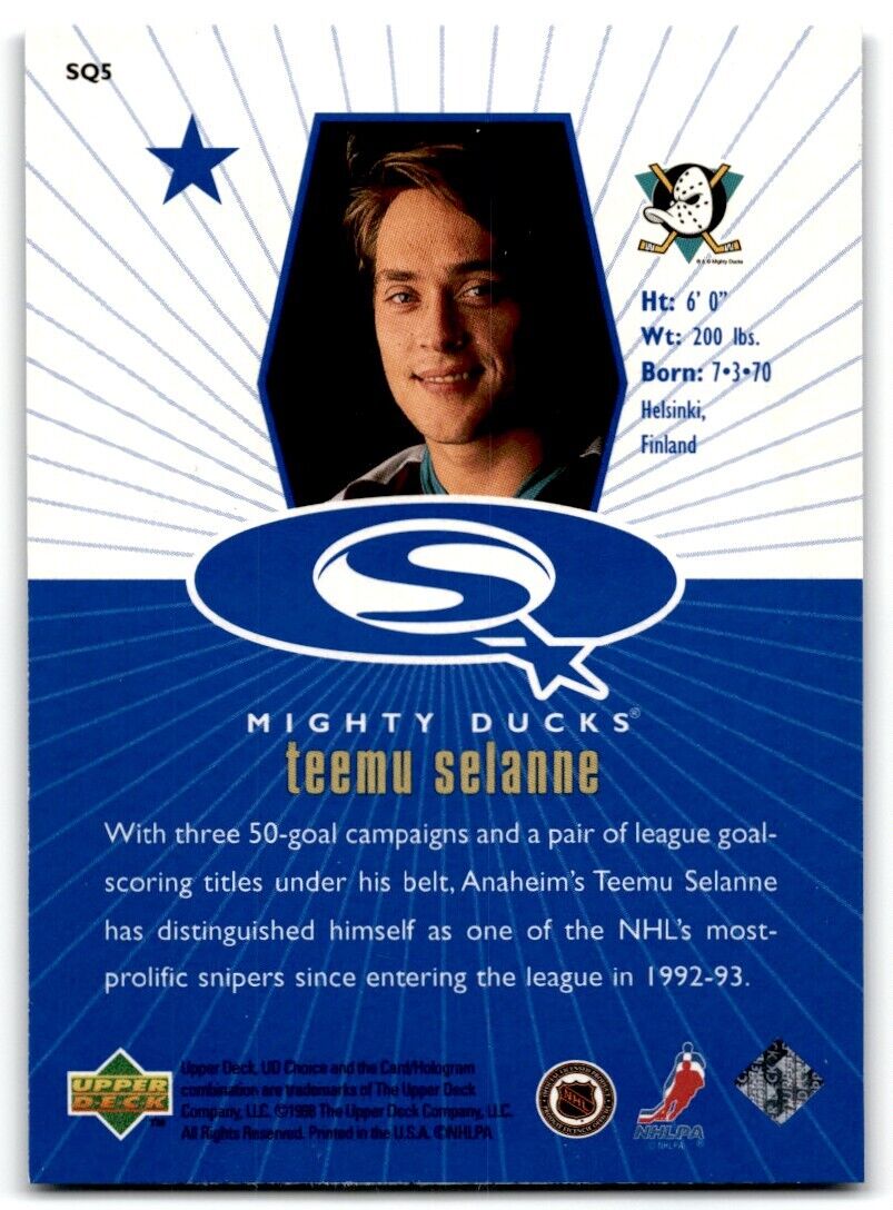 1998-99 UD Choice StarQuest Blue Teemu Selanne Anaheim Mighty Ducks #SQ5