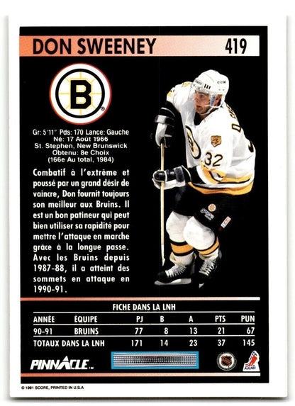 1991-92 Pinnacle Don Sweeney Boston Bruins #419