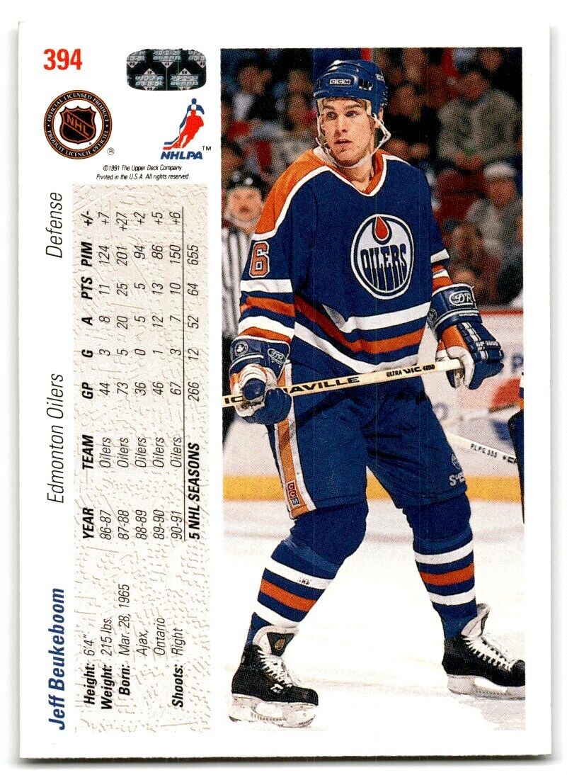 1991-92 Upper Deck Jeff Beukeboom Edmonton Oilers #394