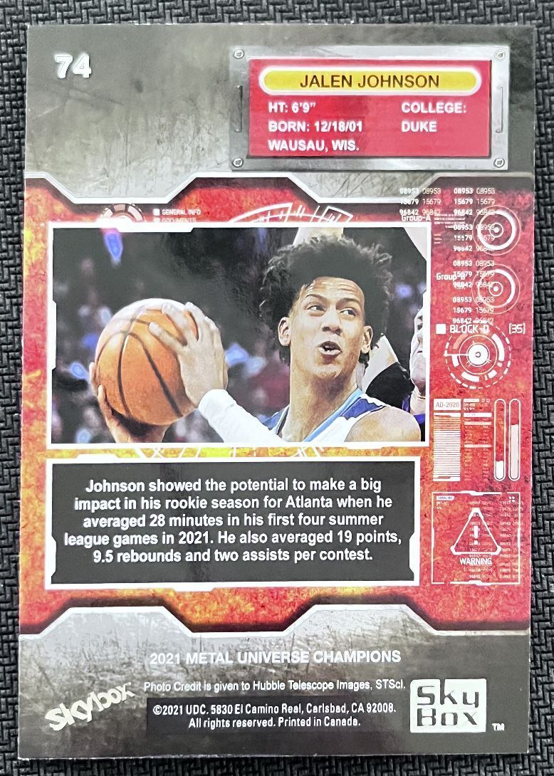 2021-22 Skybox Metal Universe Champion Jalen Johnson Rookie #74