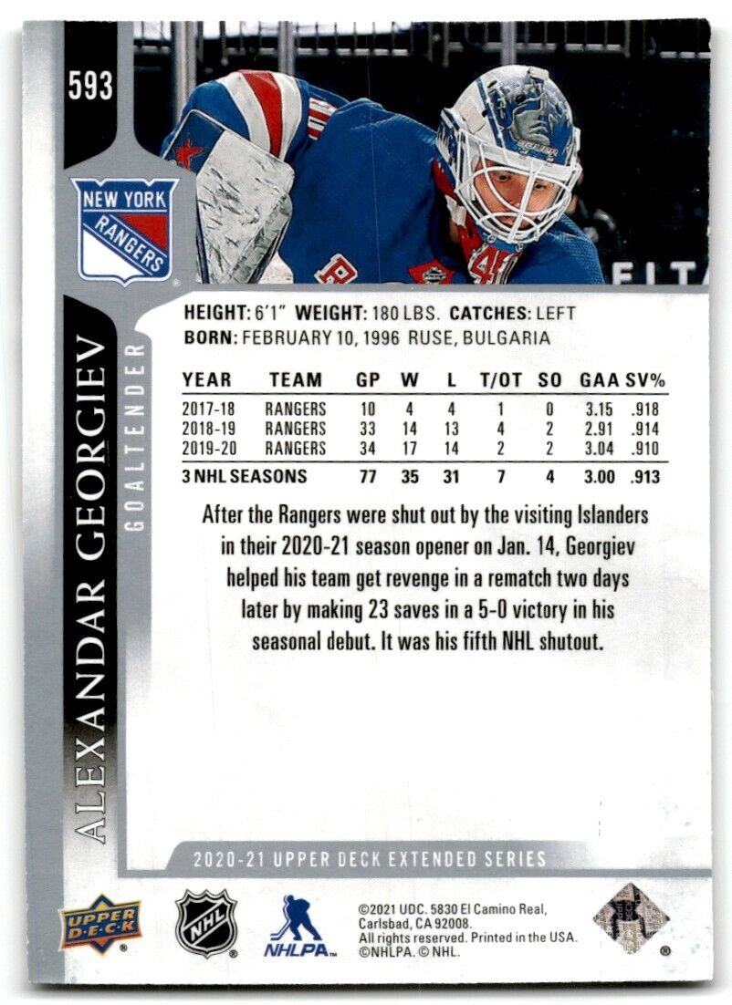 2020-21 Upper Deck Alexandar Georgiev New York Rangers #593