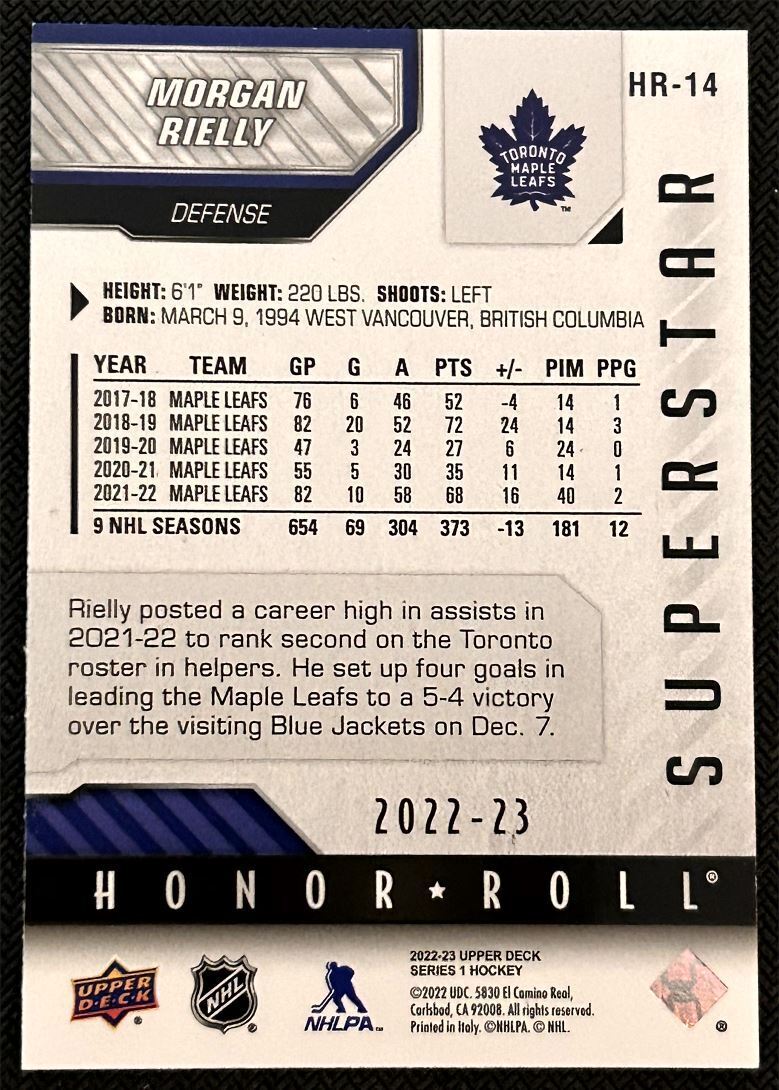 2022-23 Upper Deck Honor Roll Morgan Rielly Toronto Maple Leafs #HR-14