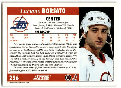 1992-93 Score Luciano Borsato Winnipeg Jets #256