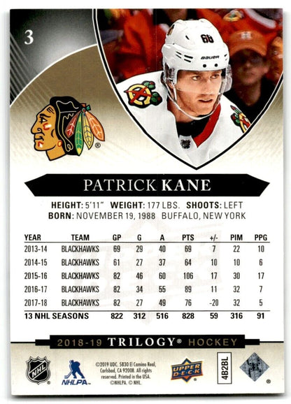 2018-19 Upper Deck Trilogy Patrick Kane Chicago Blackhawks #3