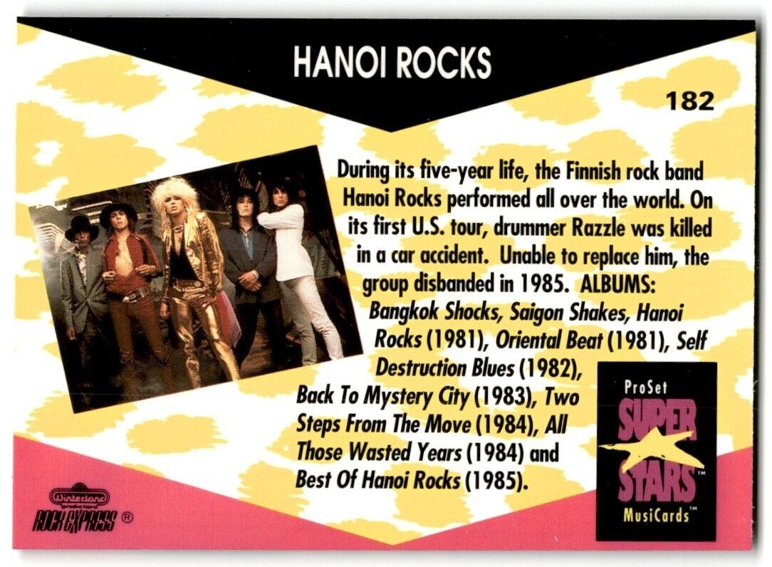 1991-92 ProSet Super Stars MusiCard Hanoi Rocks #182