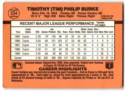 1990 Donruss Tim Burke Montreal Expos #334