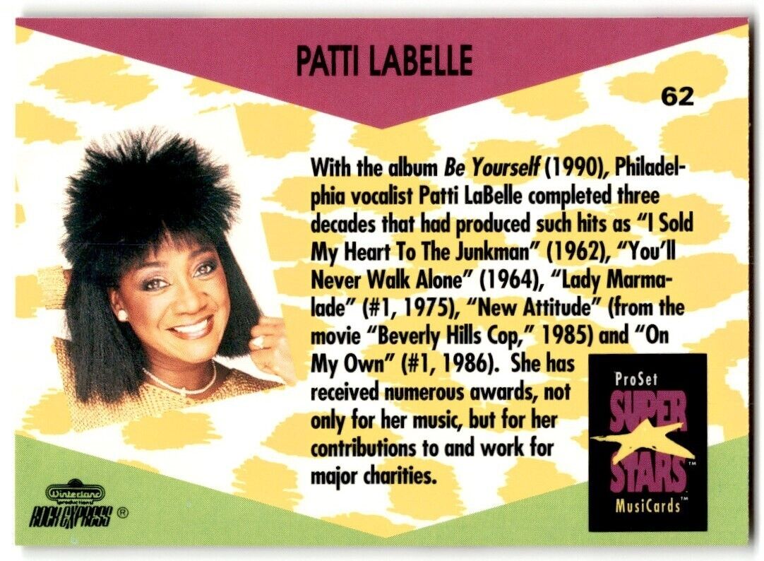 1991-92 ProSet Super Stars MusiCard Patti Labelle #62