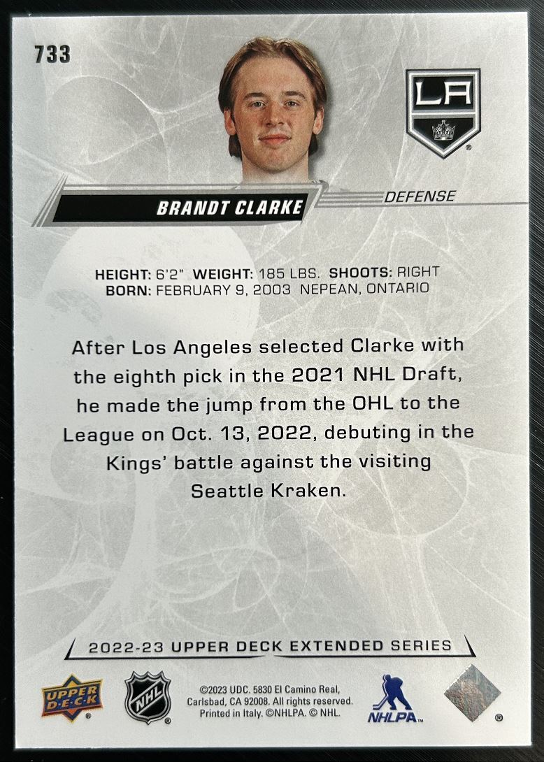 2022-23 Upper Deck Brandt Clarke Los Angeles Kings #733