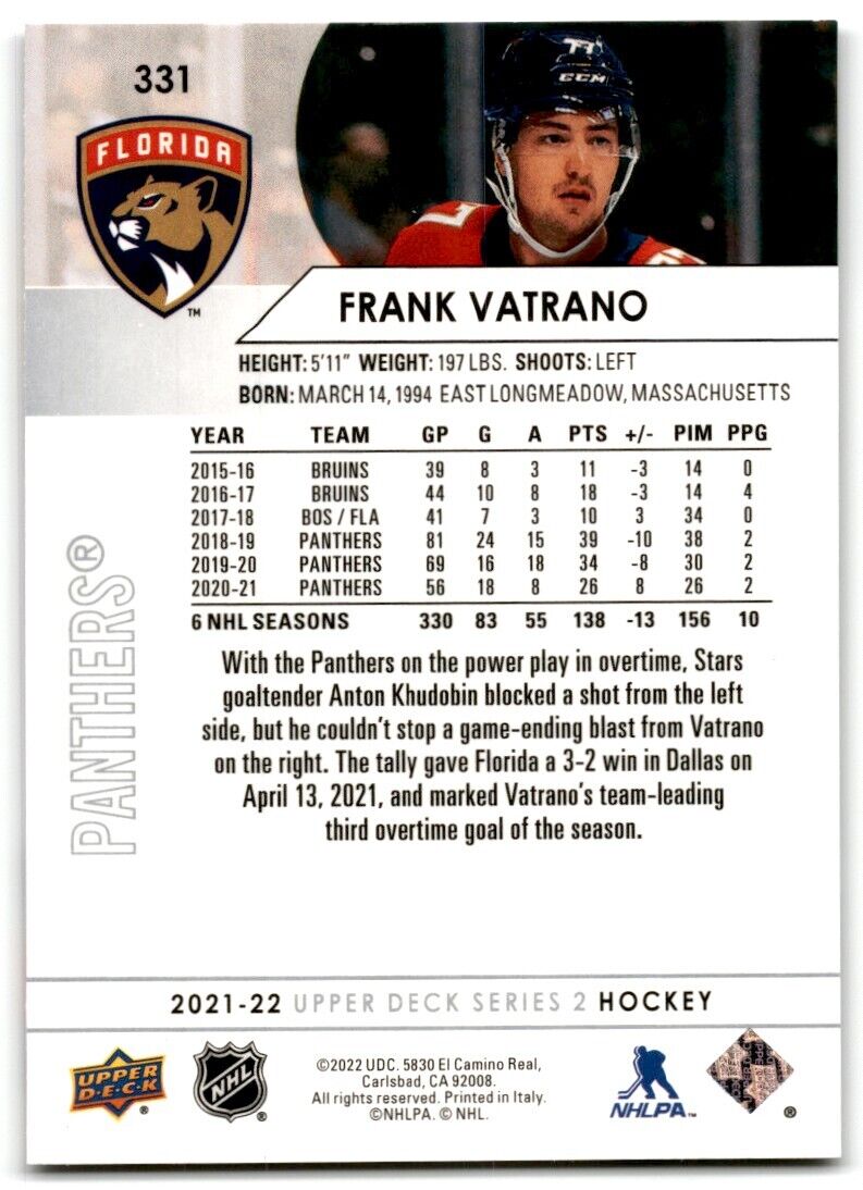 2021-22 Upper Deck Frank Vatrano Florida Panthers #331