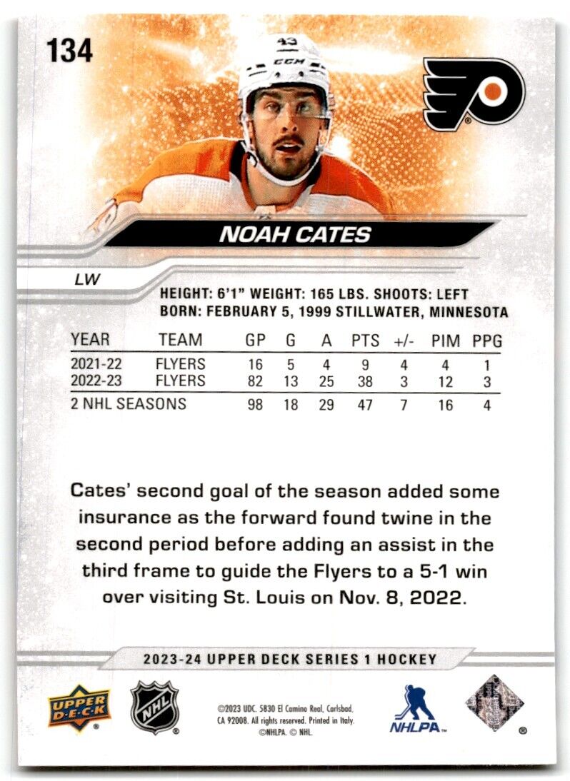 2023-24 Upper Deck Noah Cates Philadelphia Flyers #134