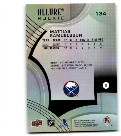 2021-22 Upper Deck Allure Mattias Samuelsson Rookie Buffalo Sabres #134