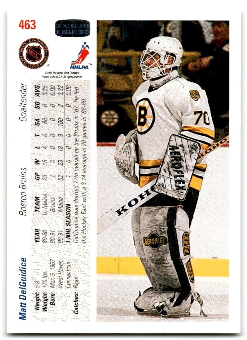 1991-92 Upper Deck Matt DelGuidice Rookie Boston Bruins #463