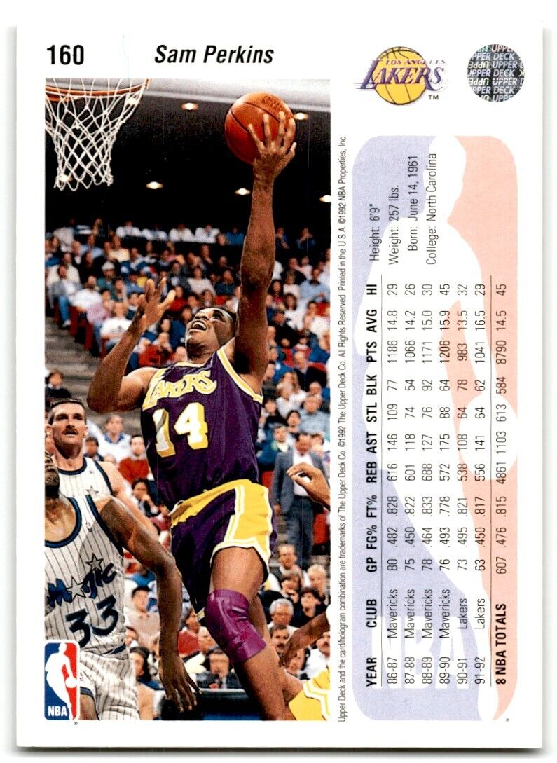 1992-93 Upper Deck Sam Perkins Los Angeles Lakers #160