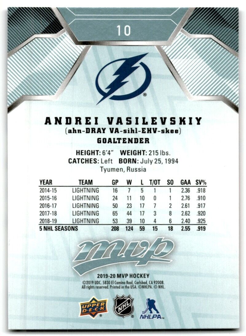 2019-20 Upper Deck MVP Andrei Vasilevskiy Tampa Bay Lightning #10