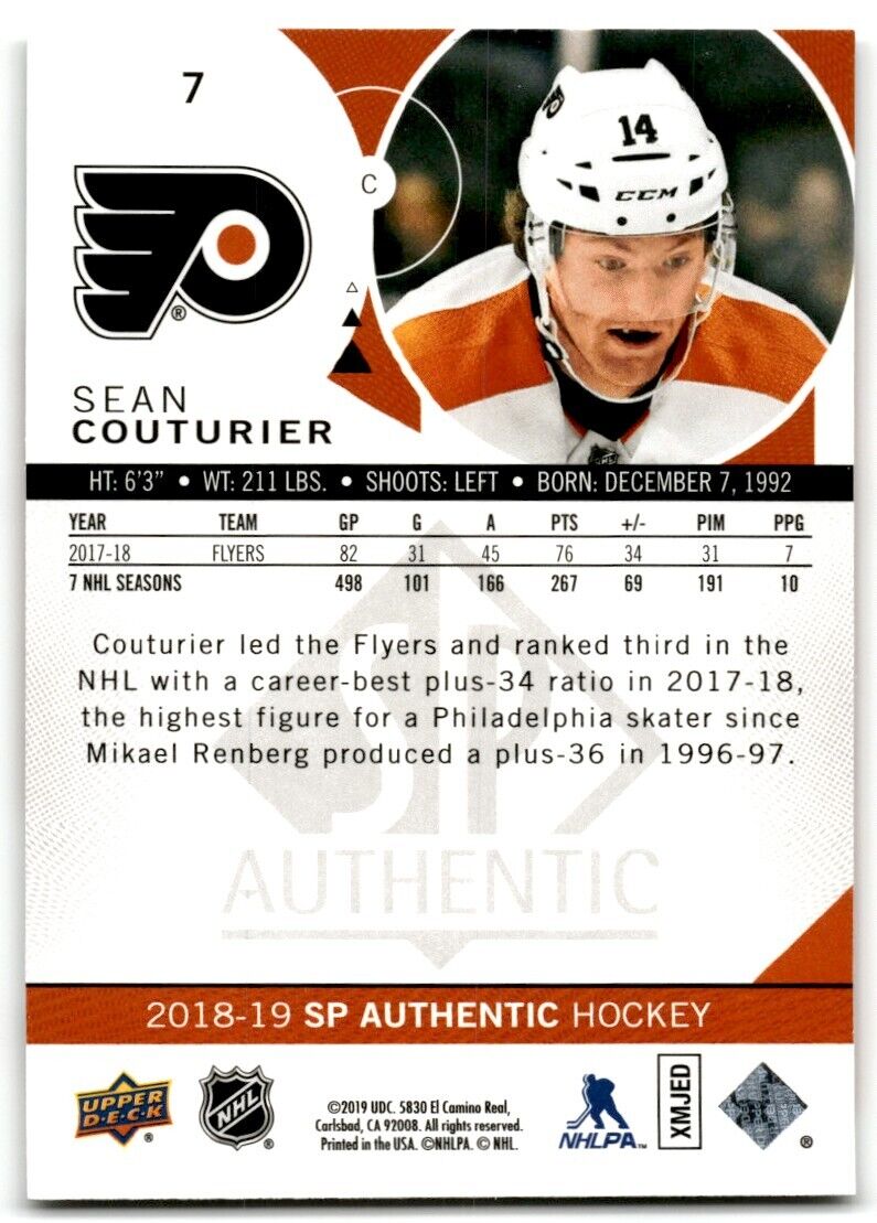 2018-19 SP Authentic Sean Couturier Philadelphia Flyers #7