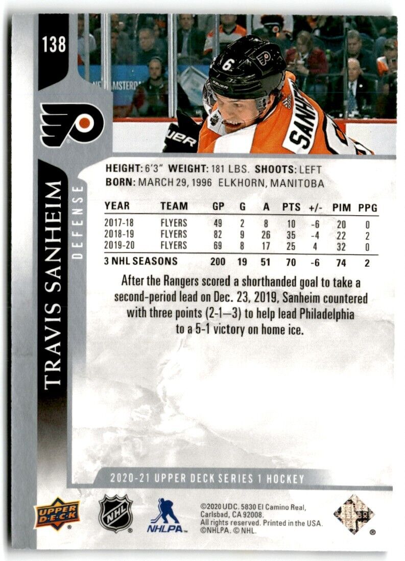 2020-21 Upper Deck Travis Sanheim Philadelphia Flyers #138