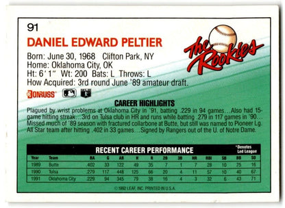 1992 Donruss Dan Peltier Texas Rangers #91