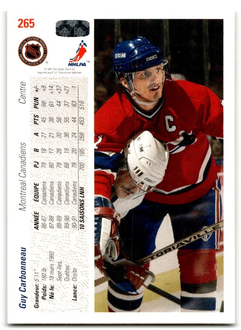 1991-92 Upper Deck Guy Carbonneau Montreal Canadiens #265