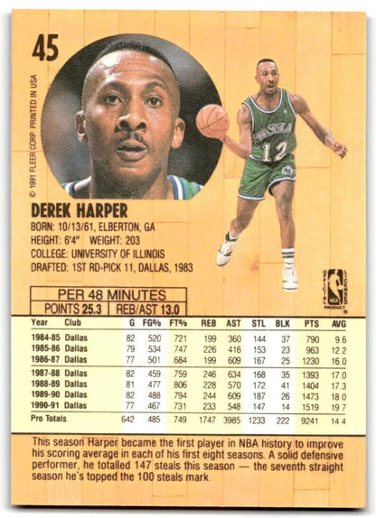 1991-92 Fleer Derek Harper Dallas Mavericks #45