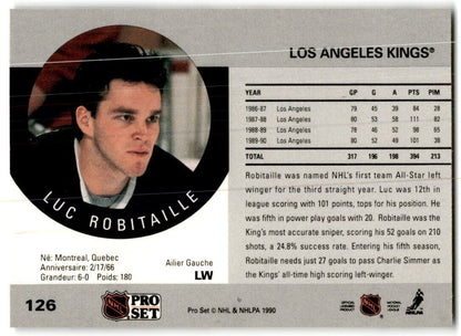 1990-91 Pro Set Luc Robitaille Los Angeles Kings #126