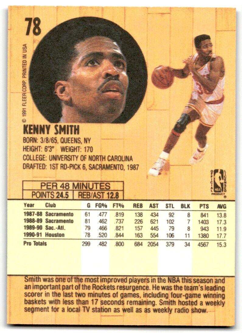 1991-92 Fleer Kenny Smith Houston Rockets #78