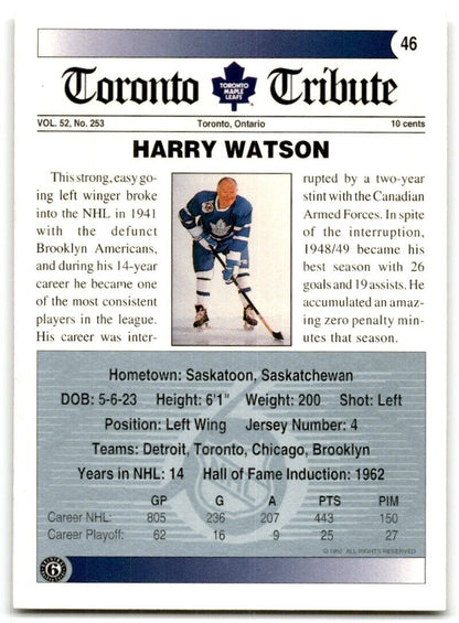 1991-92 Ultimate Original 6 French Harry Watson Toronto Maple Leafs #46