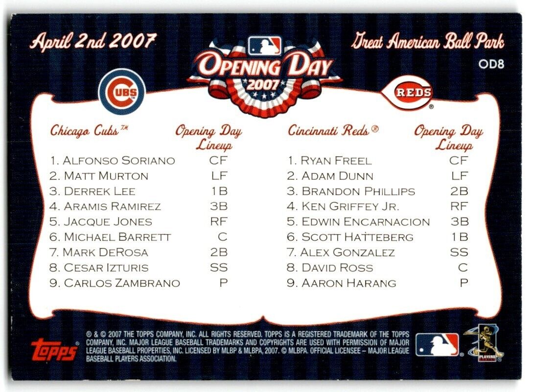 2007 Topps Opening Day Team vs. Chicago Cubs/Cincinnati Reds Chicago