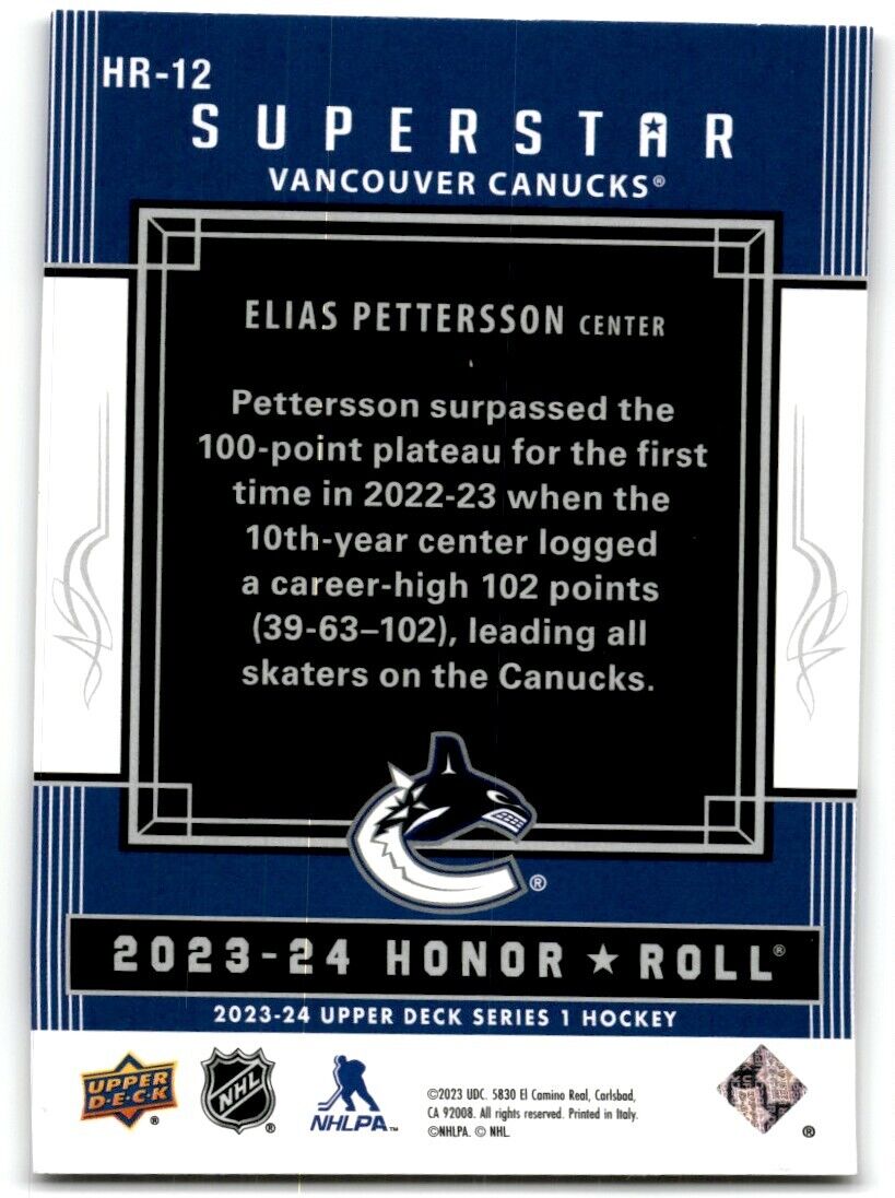 2023-24 Upper Deck Honor Roll Elias Pettersson Vancouver Canucks #HR-12