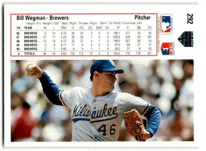 1991 Upper Deck Bill Wegman Milwaukee Brewers #292