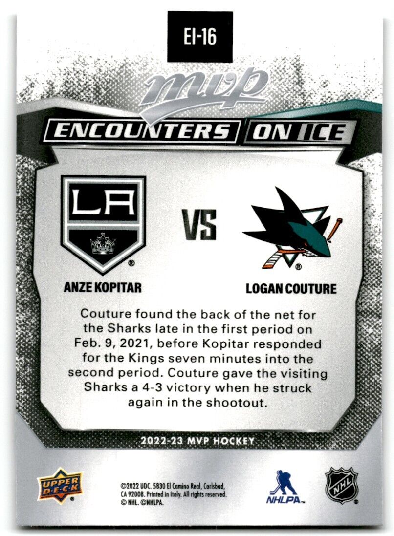 2022-23 Upper Deck MVP Encounters on Ice Anze Kopitar/Logan Couture Los Angeles