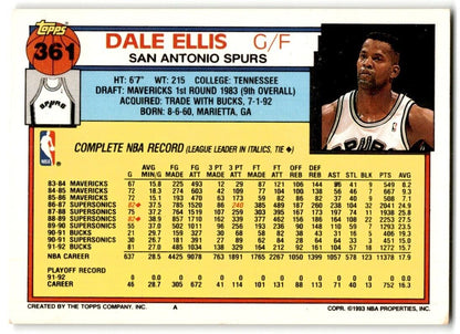 1992-93 Topps Dale Ellis San Antonio Spurs #361