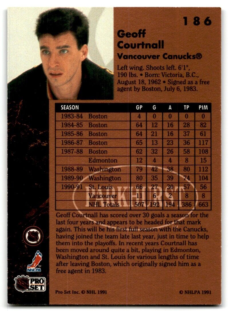 1991-92 Parkhurst Geoff Courtnall Vancouver Canucks #186