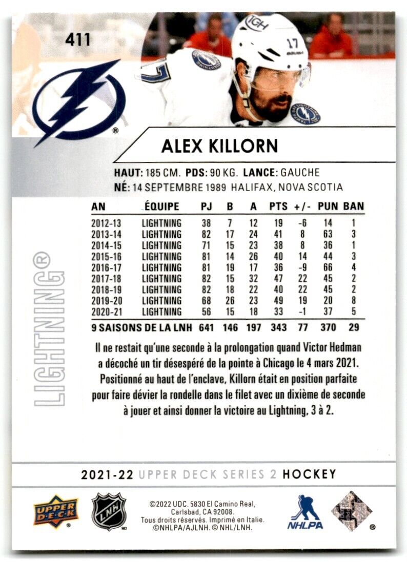 2021-22 Upper Deck Alex Killorn Tampa Bay Lightning #411