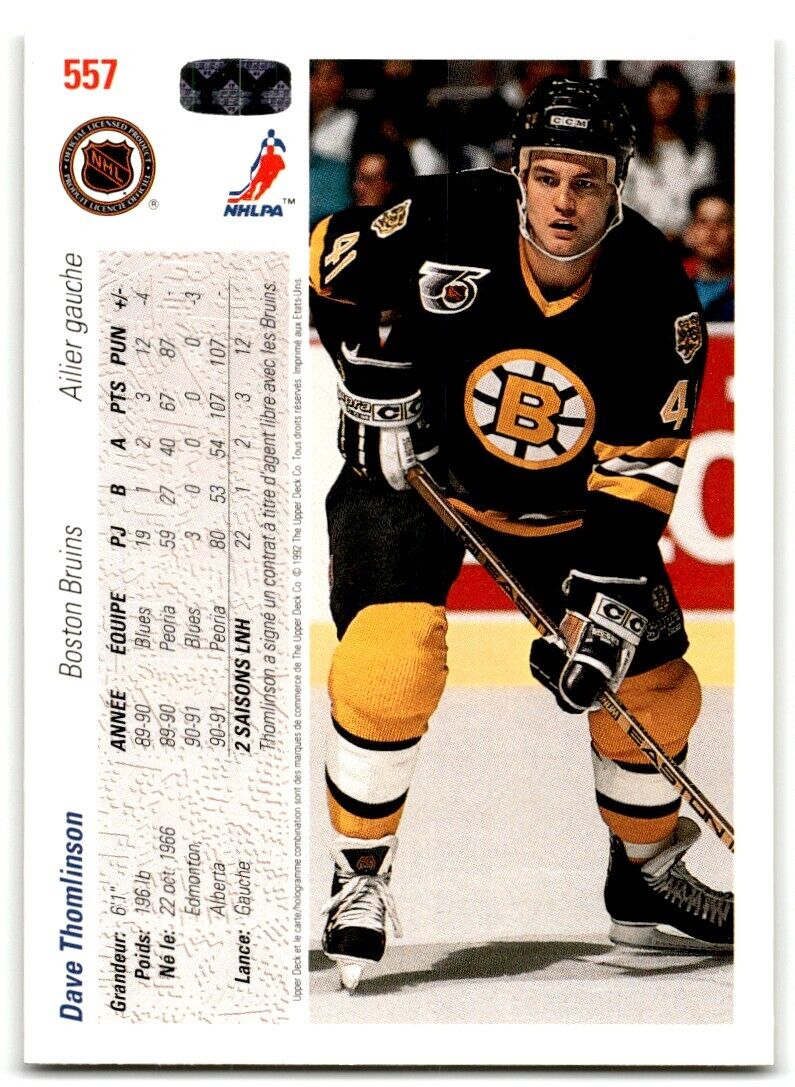 1991-92 Upper Deck French Dave Thomlinson Boston Bruins #557