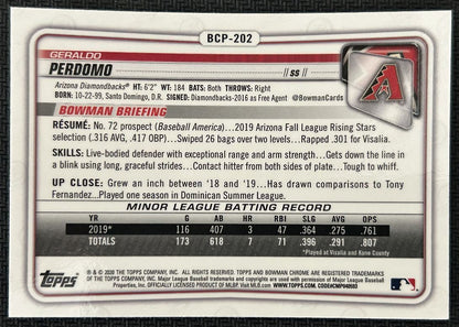 2020 Bowman Chrome Prospects Geraldo Perdomo Arizona Diamondbacks #BCP-202