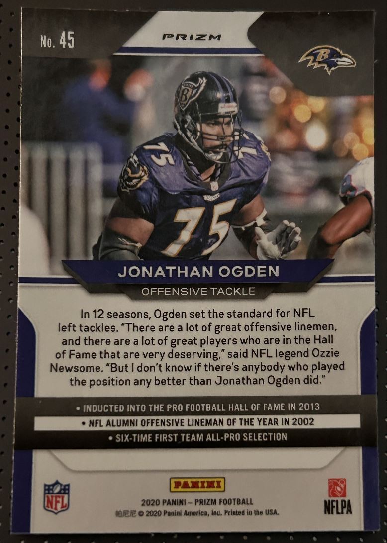 2020 Panini Prizm Red Ice Jonathan Ogden Baltimore Ravens #45 Parallel