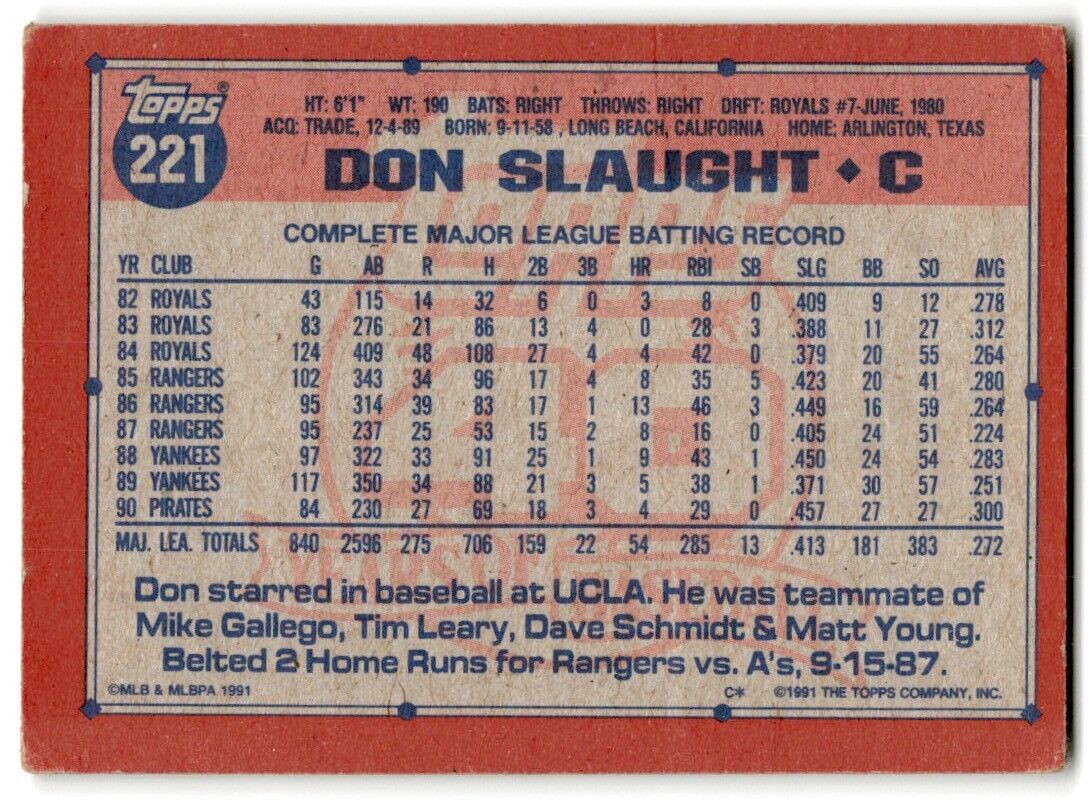 1991 Topps Don Slaught Pittsburgh Pirates #221