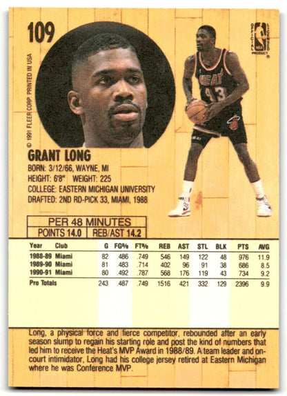 1991-92 Fleer Grant Long Miami Heat #109