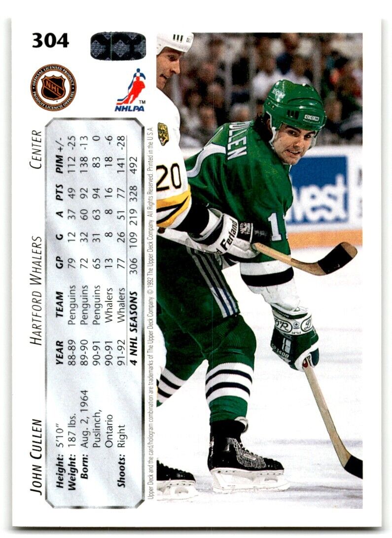 1992-93 Upper Deck John Cullen Hartford Whalers #304